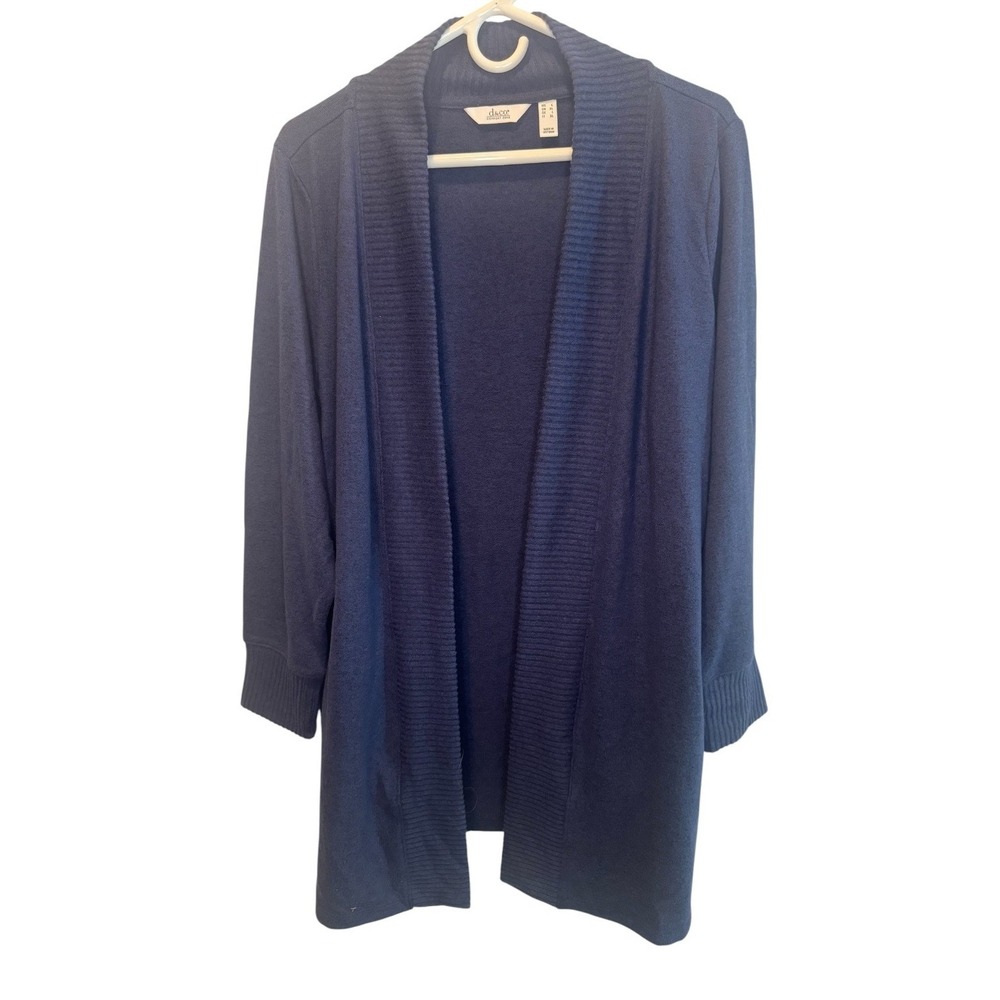 Denim & Co. Comfort Womens Navy Blue Open Front Knit Cardigan L NEW Capsule